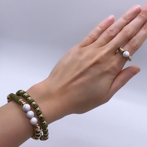 NWT Wool + Pepper Co. Green & Marble Beaded Jewelry Set (3) - Picture 4 of 5